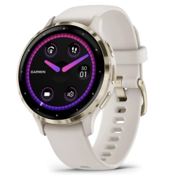 Garmin Venu 3S Bezel ze stali nierdzewnej w kolorze soft gold z kopertą w kolorze ivory i silikonowym paskiem 010-02785-04