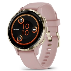 Garmin Venu 3S Bezel ze stali nierdzewnej w kolorze soft gold z kopertą w kolorze dust rose i silikonowym paskiem 010-02785-03