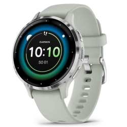 Garmin Venu 3S Srebrny bezel ze stali nierdzewnej z kopertą w kolorze sage grey i silikonowym paskiem 010-02785-01