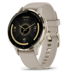 Garmin Venu 3S Bezel ze stali nierdzewnej w kolorze soft gold z kopertą w kolorze french gray i silikonowym paskiem 010-02785-02