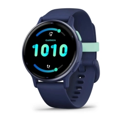 Garmin Vivoactive 5 Metaliczny aluminiowy bezel w kolorze Navy z kopertą w kolorze Navy i silikonowym paskiem 010-02862-12