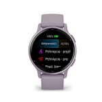 Garmin Vivoactive 5 Metaliczny aluminiowy bezel w kolorze orchid z kopertą w kolorze orchid i silikonowym paskiem 010-02862-13