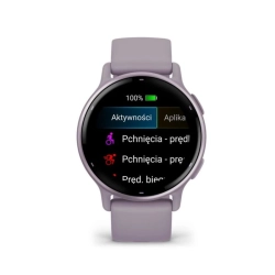 Garmin Vivoactive 5 Metaliczny aluminiowy bezel w kolorze orchid z kopertą w kolorze orchid i silikonowym paskiem 010-02862-13