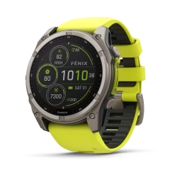 Garmin Fenix 8 — 51 mm Solar Szafir Tytanowy z paskiem silikonowym w kolorze Amp yellow / Graphite