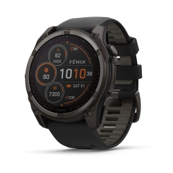 Garmin Fenix 8 — 51 mm, Solar, Sapphire Sapphire, Carbon grey DLC titanium z paskiem silikonowym w kolorze czarnym / Pebble grey 010-02907-11