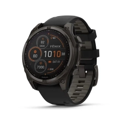 Garmin Fenix 8 47 mm Solar Sapphire Carbon grey DLC titanium z paskiem silikonowym w kolorze czarnym / Pebble grey 010-02906-11