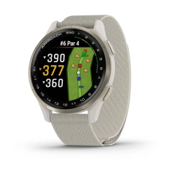 Garmin Approach S50 Aluminiowy bezel w kolorze Cream Gold z nylonowym paskiem ComforFit w kolorze Ivory 010-03010-01