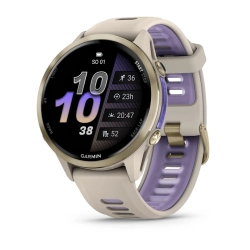 Garmin Forerunner® 970 Tytanowy w kolorze Soft Gold z kopertą w kolorze French Grey i półprzezroczystym paskiem w kolorze French grey/Indygo  010-02969-12