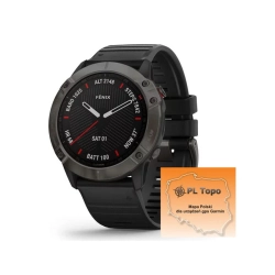 Fenix 6X Sapphire - Carbon Gray DLC z czarnym paskiem z PL TOPO  010-02157-11PL